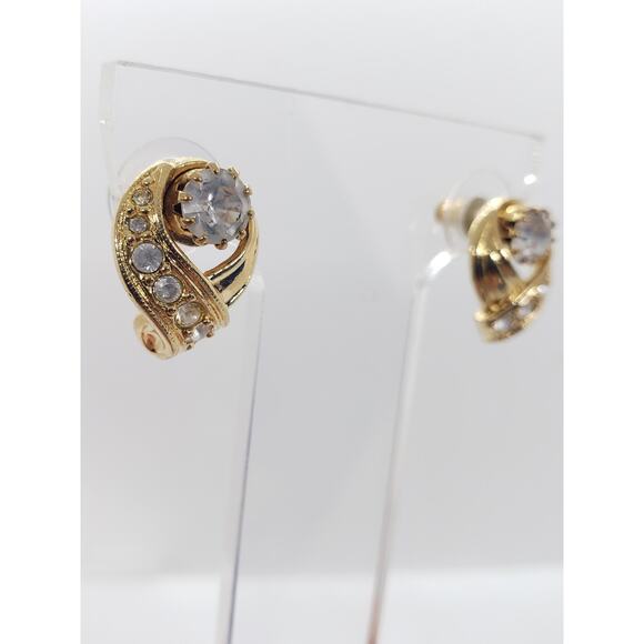 Vintage convertible Rhinestone Earring Jackets Crystal Stud gold toned - Picture 9 of 11